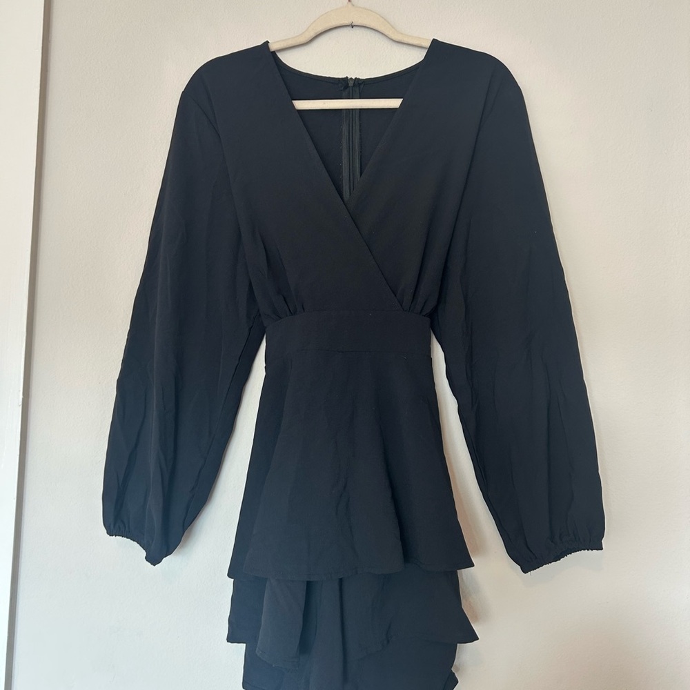 Black Long Sleeve Mini Romper